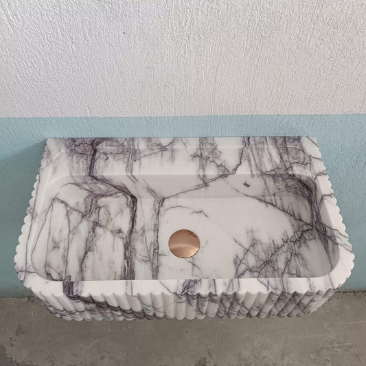 Lilac Marble Sink, Flute Marble Sink, Carve Stone Sink, Floating Wall Sink, Marble Farmhouse Sink, Powderroom Sink, Wall Mount Bathroom Sink - Zeus Marble