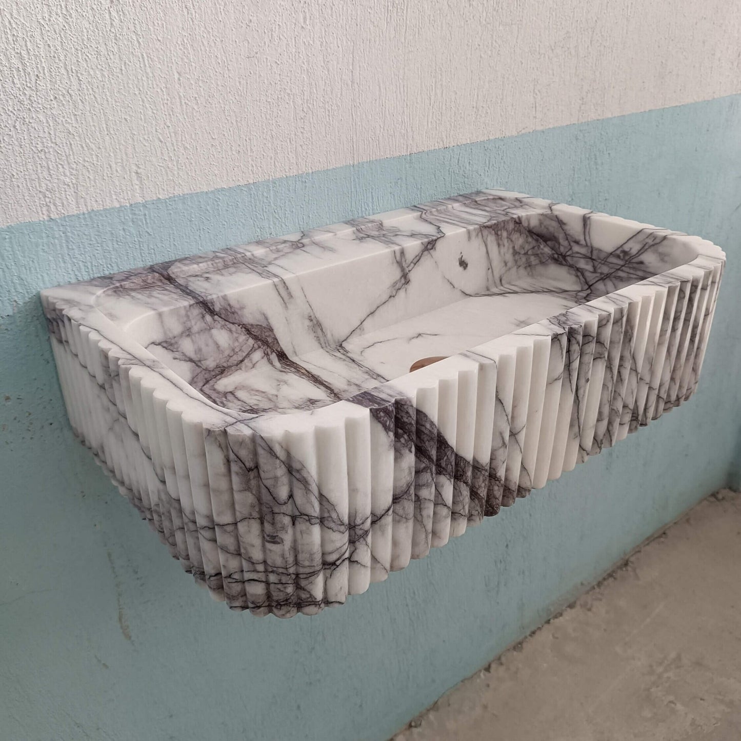Lilac Marble Sink, Flute Marble Sink, Carve Stone Sink, Floating Wall Sink, Marble Farmhouse Sink, Powderroom Sink, Wall Mount Bathroom Sink - Zeus Marble