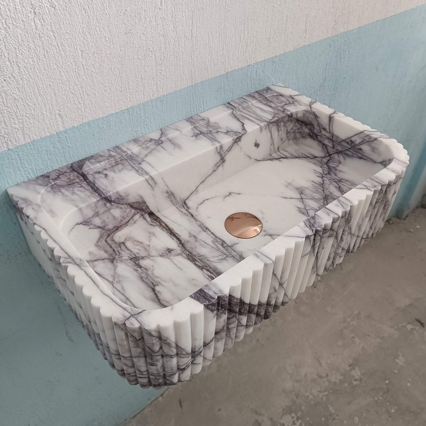 Lilac Marble Sink, Flute Marble Sink, Carve Stone Sink, Floating Wall Sink, Marble Farmhouse Sink, Powderroom Sink, Wall Mount Bathroom Sink - Zeus Marble