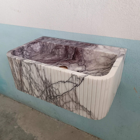 Lilac Marble Wall Mount Sink, Floating Sink Marble, Flute Marble Sink, Marble Wall Sink, Custom Sink, Powder Room Sink Stone - Zeus Marble