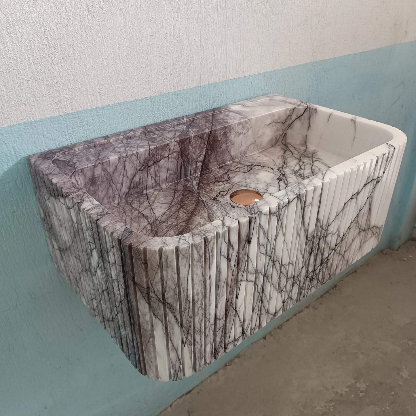 Lilac Marble Wall Mount Sink, Floating Sink Marble, Flute Marble Sink, Marble Wall Sink, Custom Sink, Powder Room Sink Stone - Zeus Marble