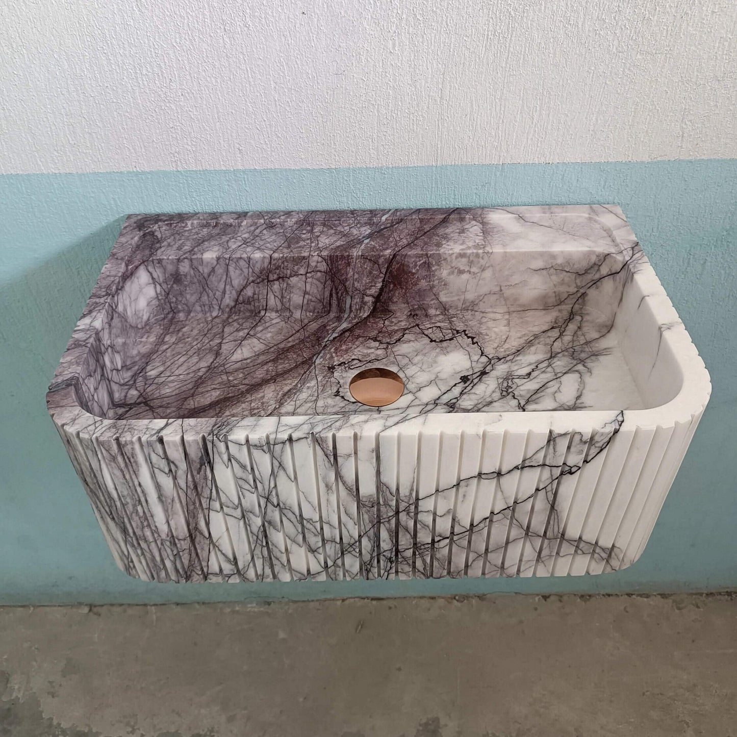 Lilac Marble Wall Mount Sink, Floating Sink Marble, Flute Marble Sink, Marble Wall Sink, Custom Sink, Powder Room Sink Stone - Zeus Marble