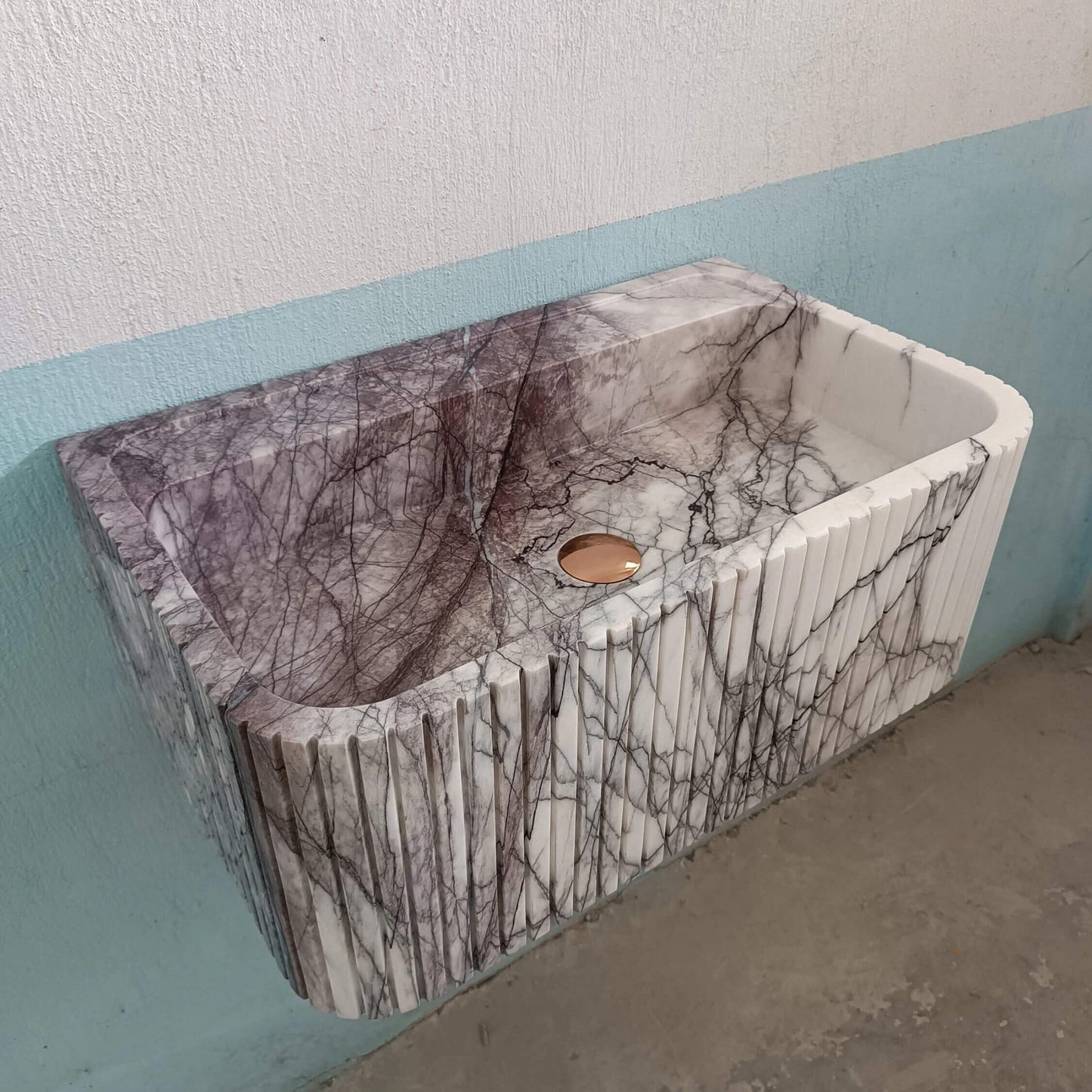 Lilac Marble Wall Mount Sink, Floating Sink Marble, Flute Marble Sink, Marble Wall Sink, Custom Sink, Powder Room Sink Stone - Zeus Marble