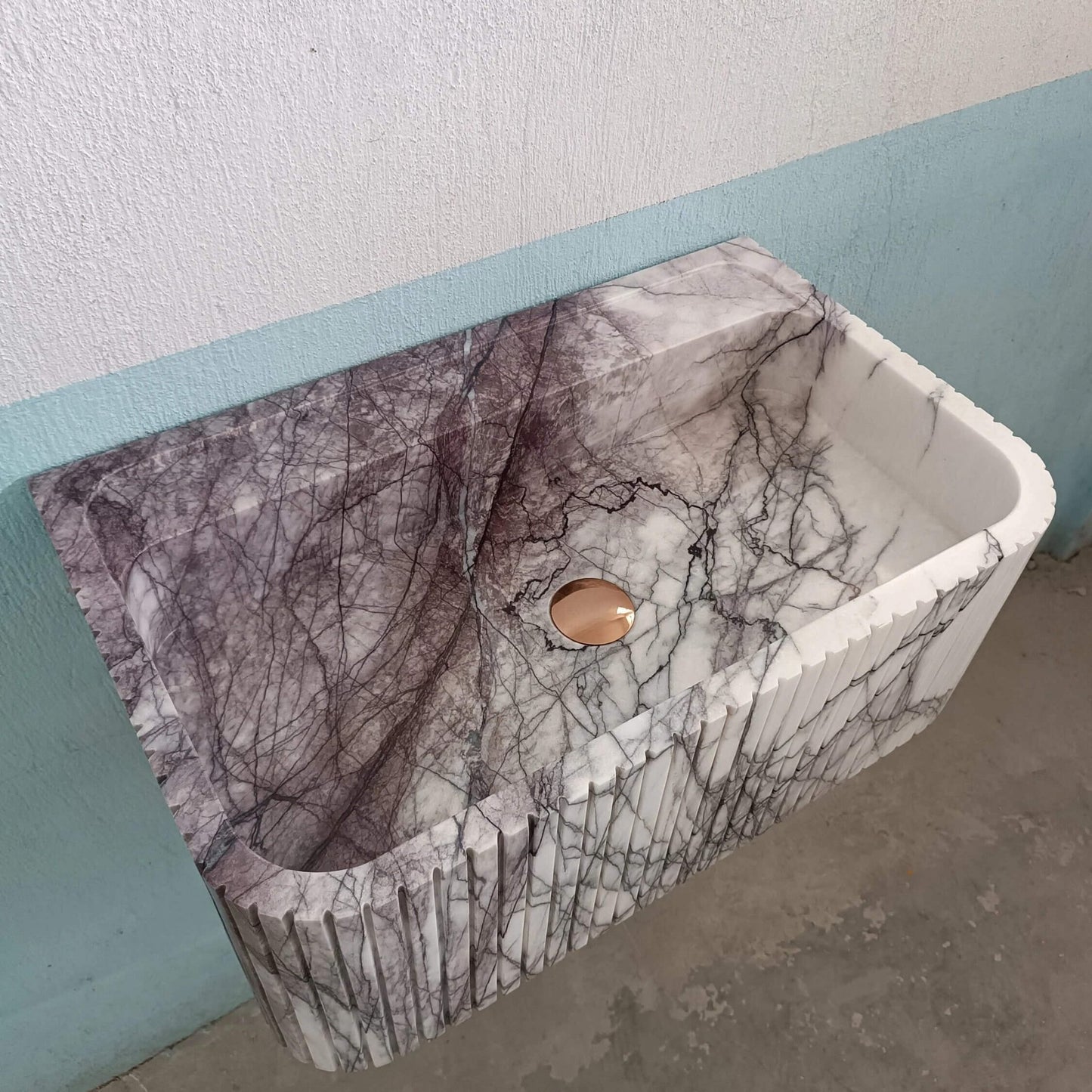 Lilac Marble Wall Mount Sink, Floating Sink Marble, Flute Marble Sink, Marble Wall Sink, Custom Sink, Powder Room Sink Stone - Zeus Marble