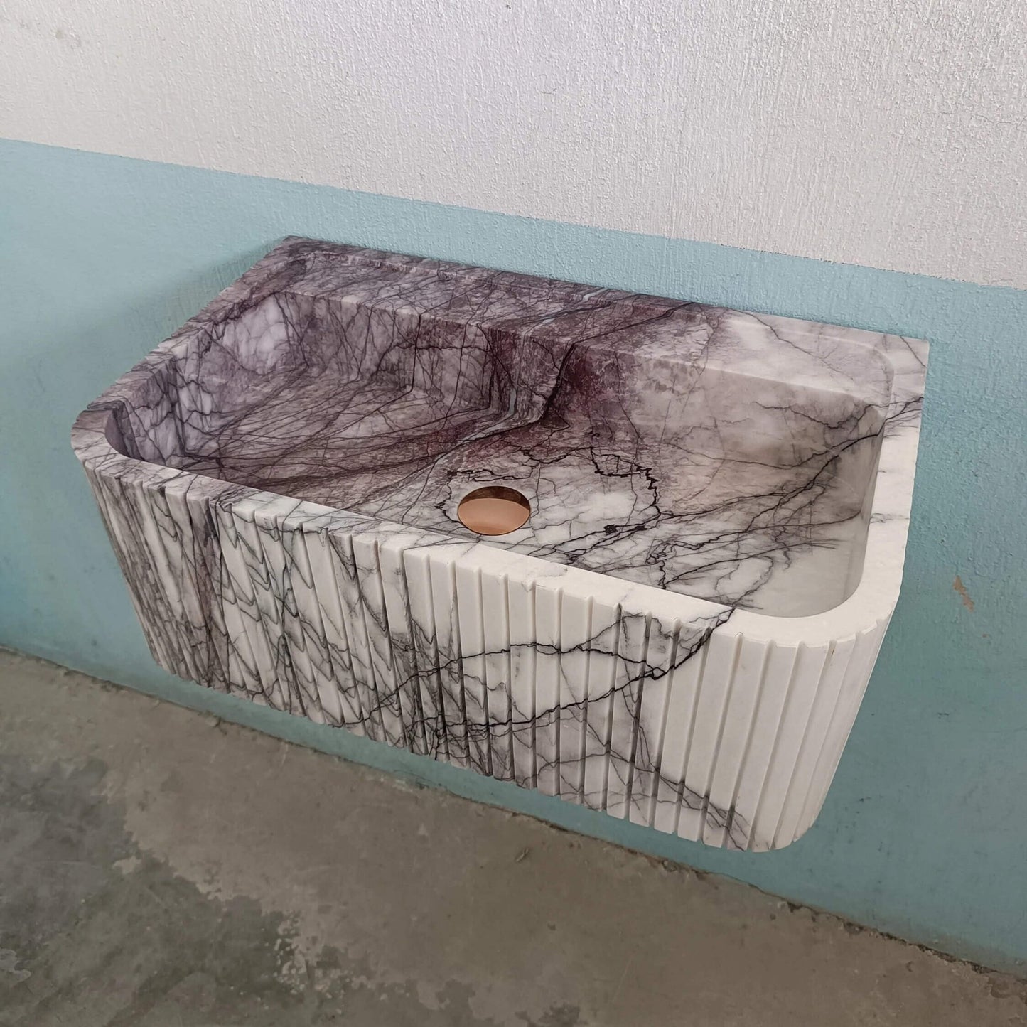 Lilac Marble Wall Mount Sink, Floating Sink Marble, Flute Marble Sink, Marble Wall Sink, Custom Sink, Powder Room Sink Stone - Zeus Marble