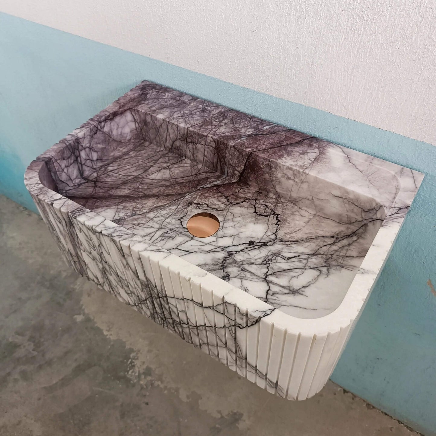Lilac Marble Wall Mount Sink, Floating Sink Marble, Flute Marble Sink, Marble Wall Sink, Custom Sink, Powder Room Sink Stone - Zeus Marble