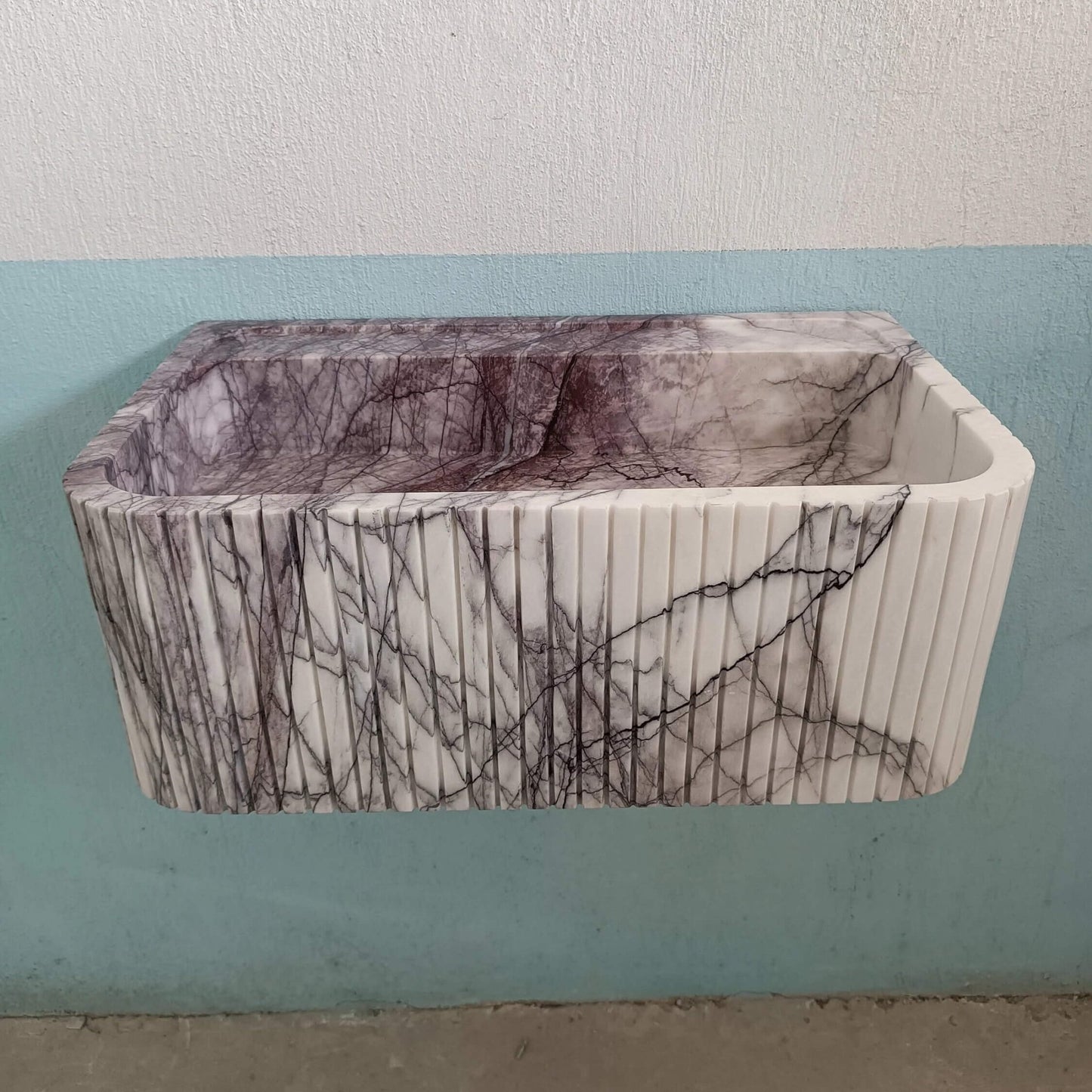 Lilac Marble Wall Mount Sink, Floating Sink Marble, Flute Marble Sink, Marble Wall Sink, Custom Sink, Powder Room Sink Stone - Zeus Marble