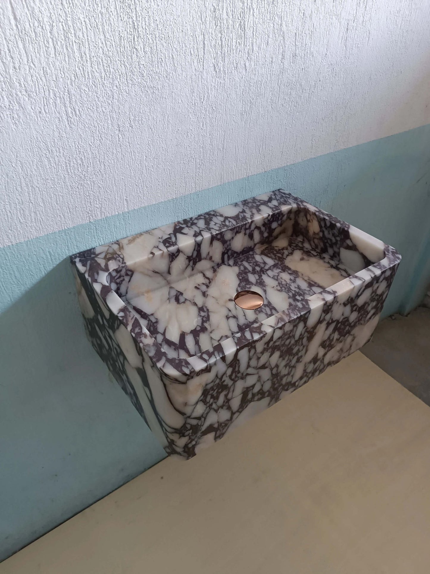 Marble sink wall mount, Floating marble sink, Custom marble sink, Powder room sink, Bathroom sink, Stone sink, Calacatta viola sink - Zeus Marble
