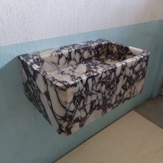 Marble sink wall mount, Floating marble sink, Custom marble sink, Powder room sink, Bathroom sink, Stone sink, Calacatta viola sink - Zeus Marble