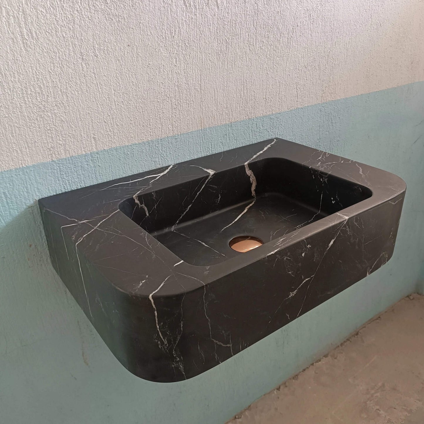 Nero Marquina Sink, Black and White Sink, Stone Wall Mount Sink, Bathroom Floating Sink, Nero Marble Sink, Stone Wall Hung Basin, Black Sink - Zeus Marble