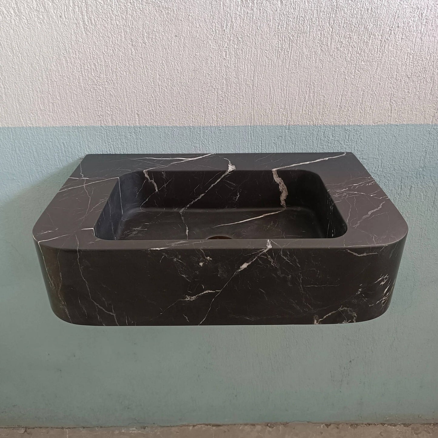 Nero Marquina Sink, Black and White Sink, Stone Wall Mount Sink, Bathroom Floating Sink, Nero Marble Sink, Stone Wall Hung Basin, Black Sink - Zeus Marble