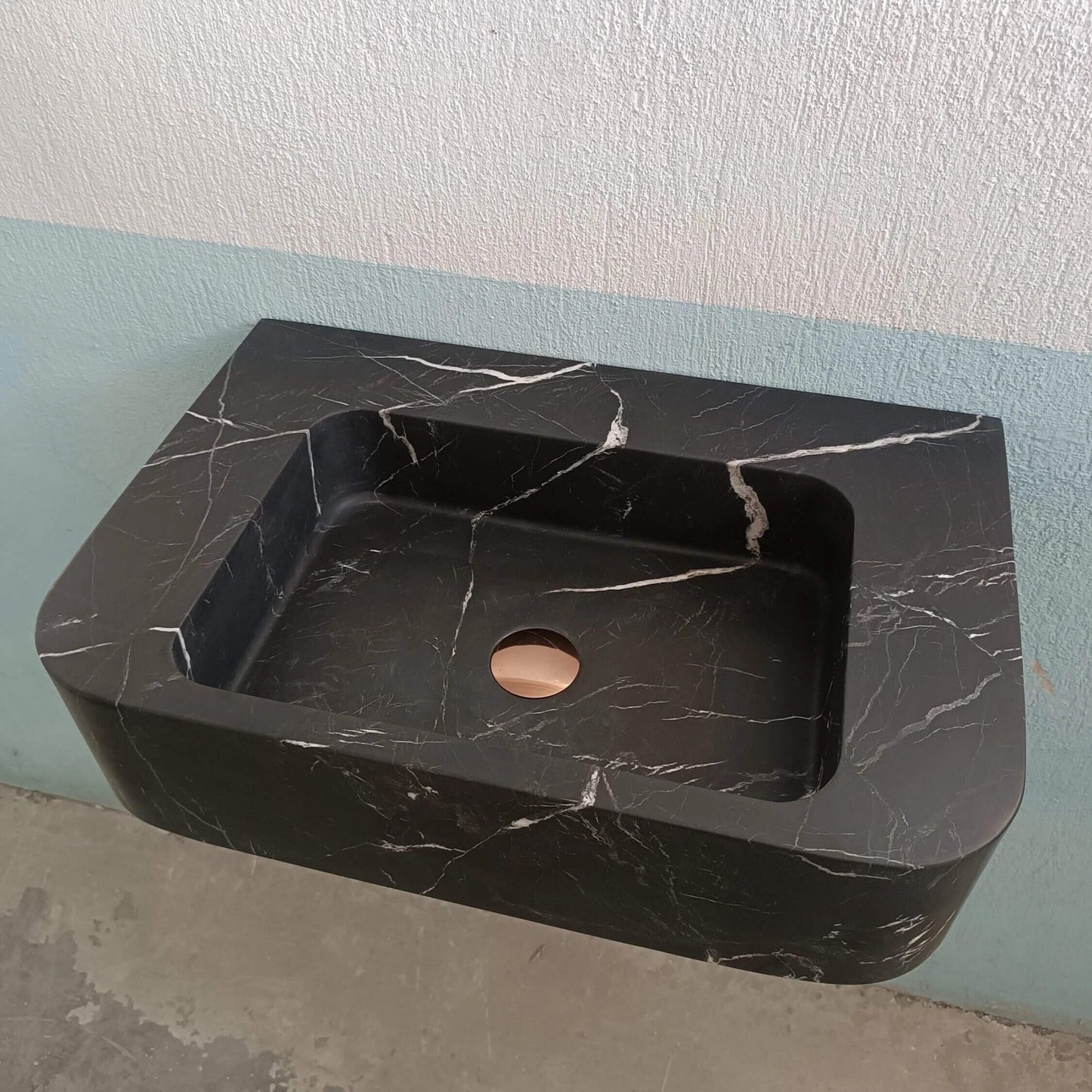 Nero Marquina Sink, Black and White Sink, Stone Wall Mount Sink, Bathroom Floating Sink, Nero Marble Sink, Stone Wall Hung Basin, Black Sink - Zeus Marble