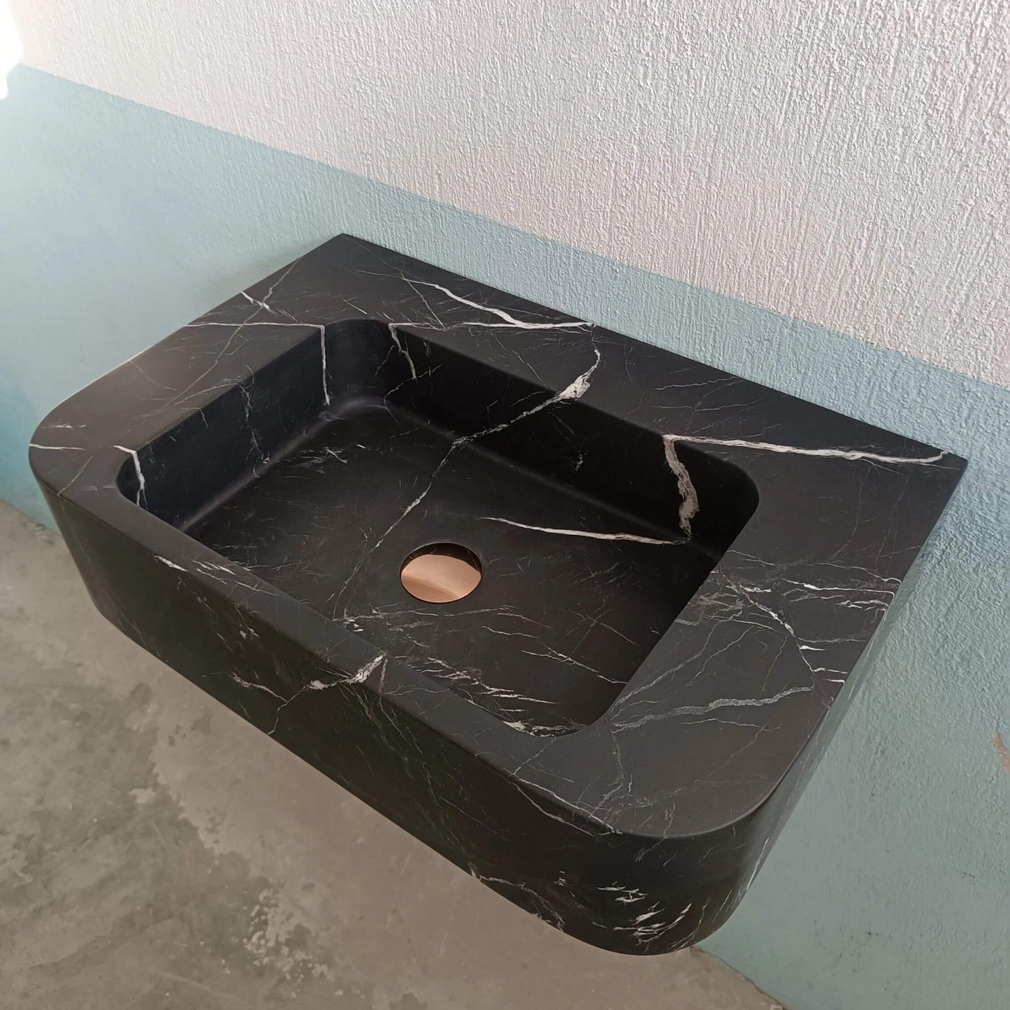 Nero Marquina Sink, Black and White Sink, Stone Wall Mount Sink, Bathroom Floating Sink, Nero Marble Sink, Stone Wall Hung Basin, Black Sink - Zeus Marble