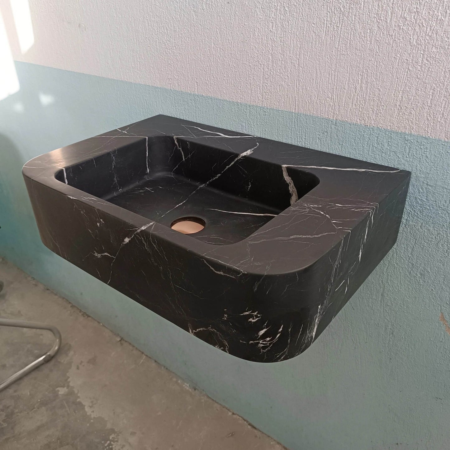 Nero Marquina Sink, Black and White Sink, Stone Wall Mount Sink, Bathroom Floating Sink, Nero Marble Sink, Stone Wall Hung Basin, Black Sink - Zeus Marble