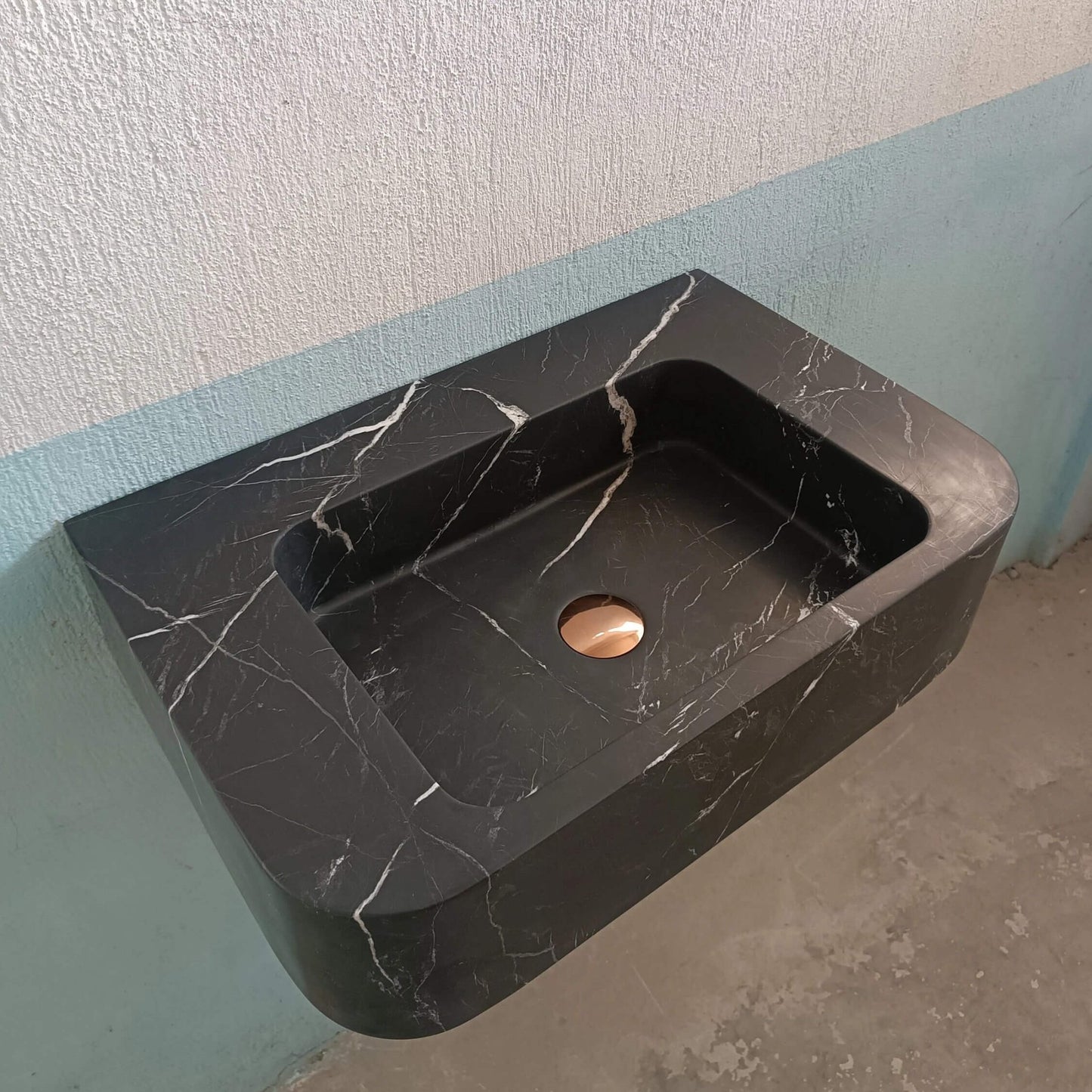 Nero Marquina Sink, Black and White Sink, Stone Wall Mount Sink, Bathroom Floating Sink, Nero Marble Sink, Stone Wall Hung Basin, Black Sink - Zeus Marble