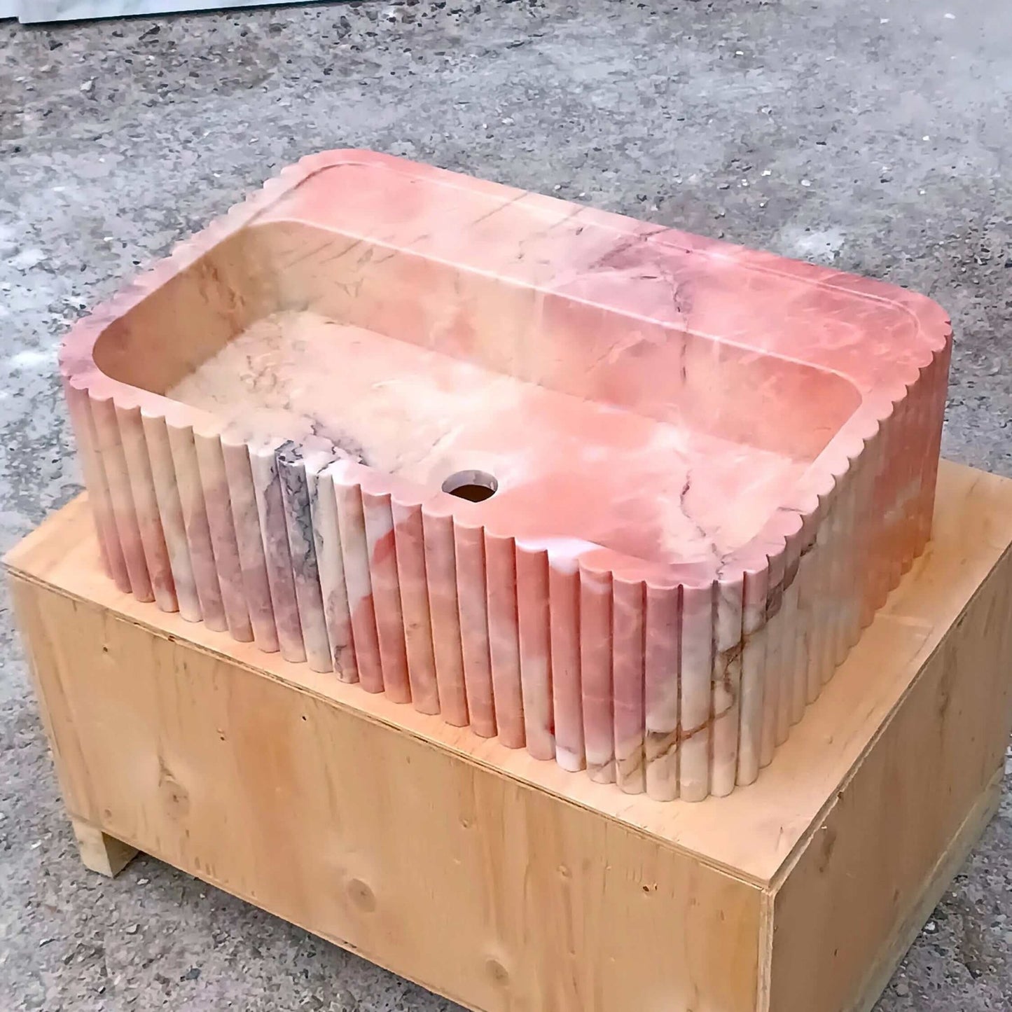 Pink Wall Mount Sink, Pink Marble Sink, Pink Stone Bathroom Sink, Pink marble Vanity, Pink Basin Powder Bathroom, Fluted Pink Marble Sink - Zeus Marble
