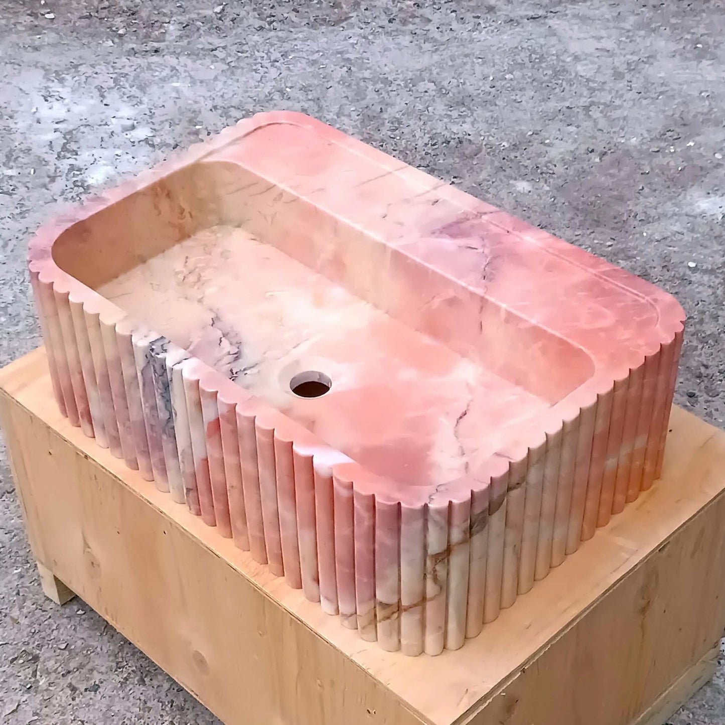 Pink Wall Mount Sink, Pink Marble Sink, Pink Stone Bathroom Sink, Pink marble Vanity, Pink Basin Powder Bathroom, Fluted Pink Marble Sink - Zeus Marble