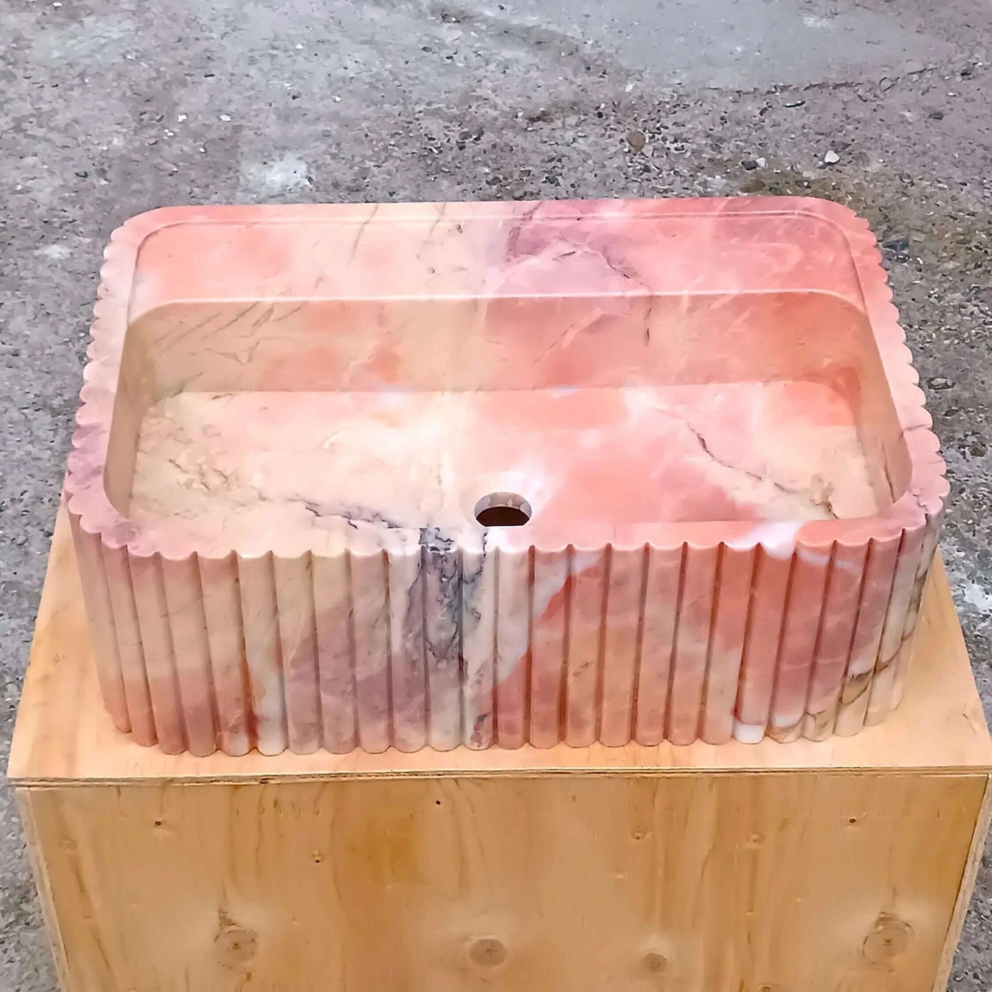 Pink Wall Mount Sink, Pink Marble Sink, Pink Stone Bathroom Sink, Pink marble Vanity, Pink Basin Powder Bathroom, Fluted Pink Marble Sink - Zeus Marble
