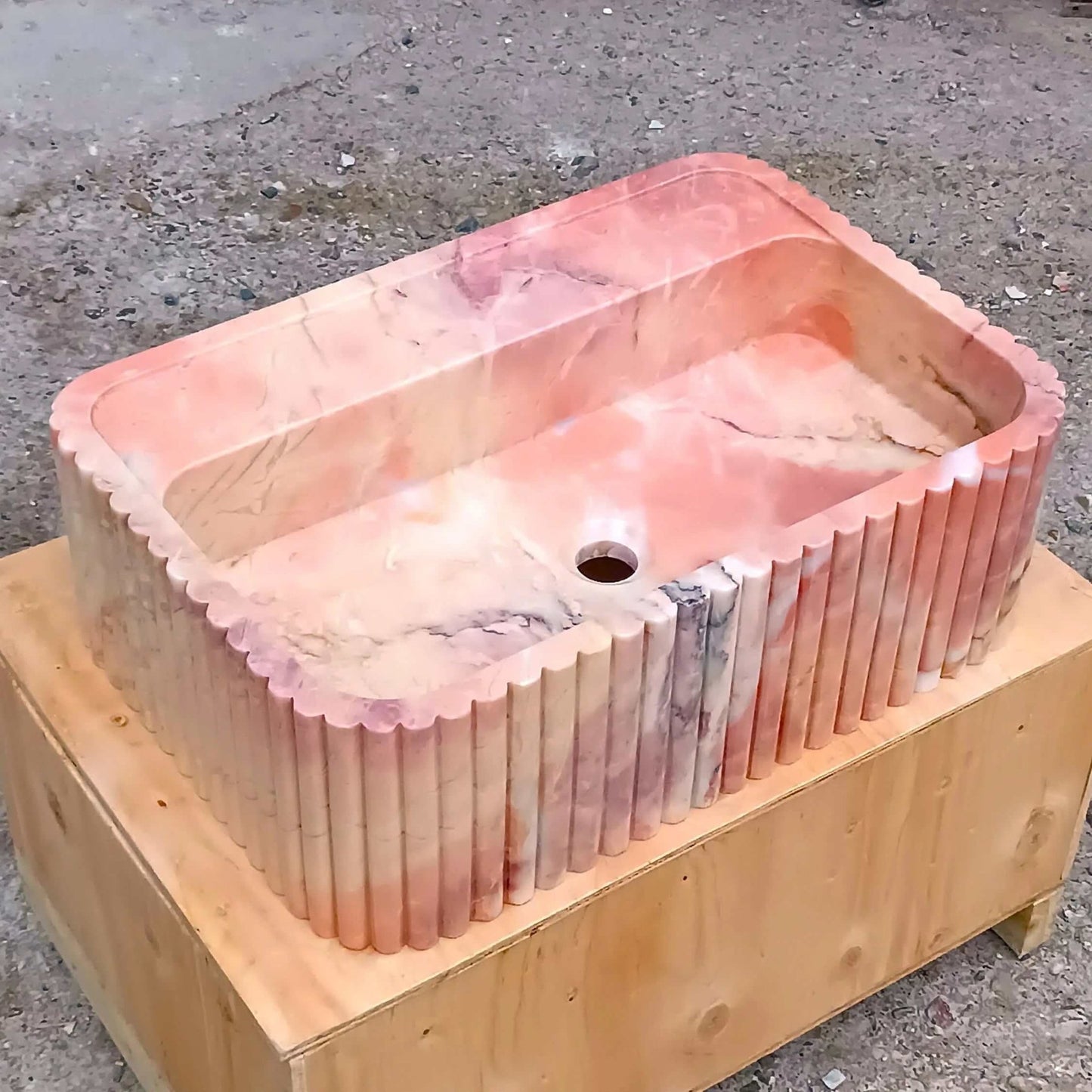 Pink Wall Mount Sink, Pink Marble Sink, Pink Stone Bathroom Sink, Pink marble Vanity, Pink Basin Powder Bathroom, Fluted Pink Marble Sink - Zeus Marble
