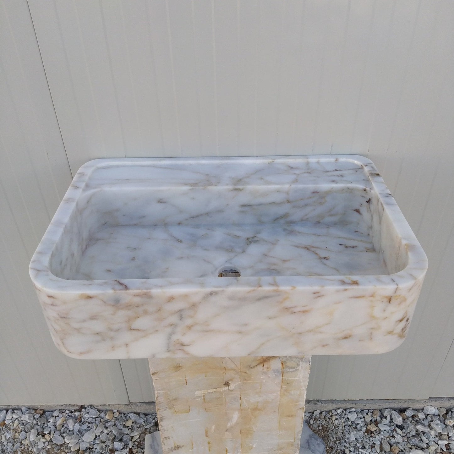Ready to ship sink, Gold Marble Sink, 24 inch Floating Vanity, Wall Mount Marble Sink Bathroom, Marble Vanity Gold Calacatta, Stone Sink - Zeus Marble