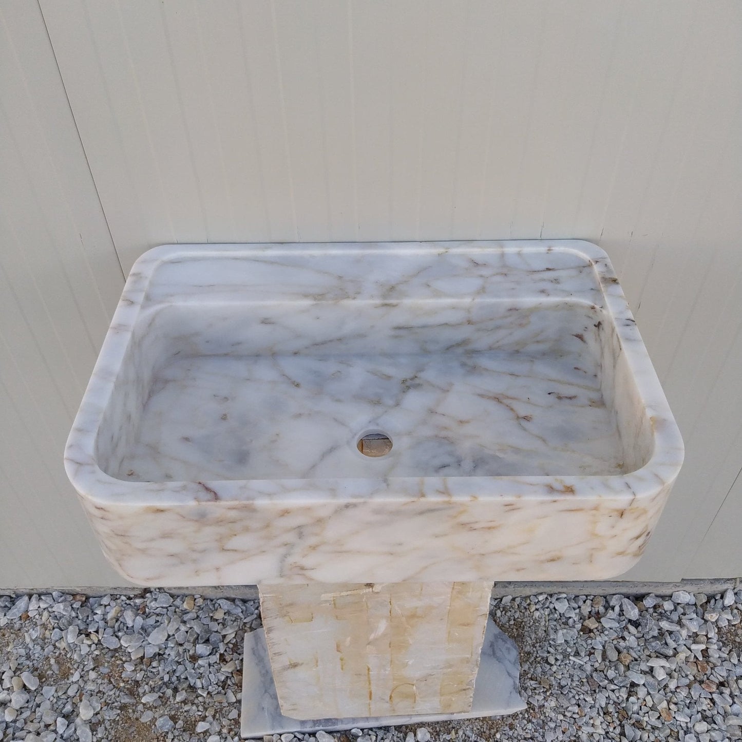 Ready to ship sink, Gold Marble Sink, 24 inch Floating Vanity, Wall Mount Marble Sink Bathroom, Marble Vanity Gold Calacatta, Stone Sink - Zeus Marble
