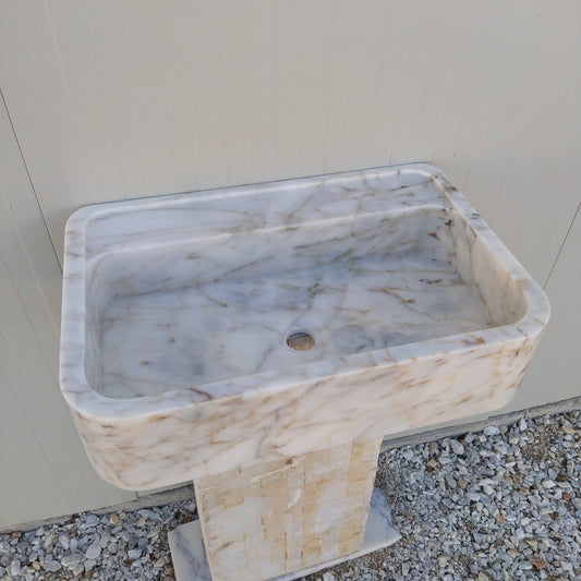 Ready to ship sink, Gold Marble Sink, 24 inch Floating Vanity, Wall Mount Marble Sink Bathroom, Marble Vanity Gold Calacatta, Stone Sink - Zeus Marble