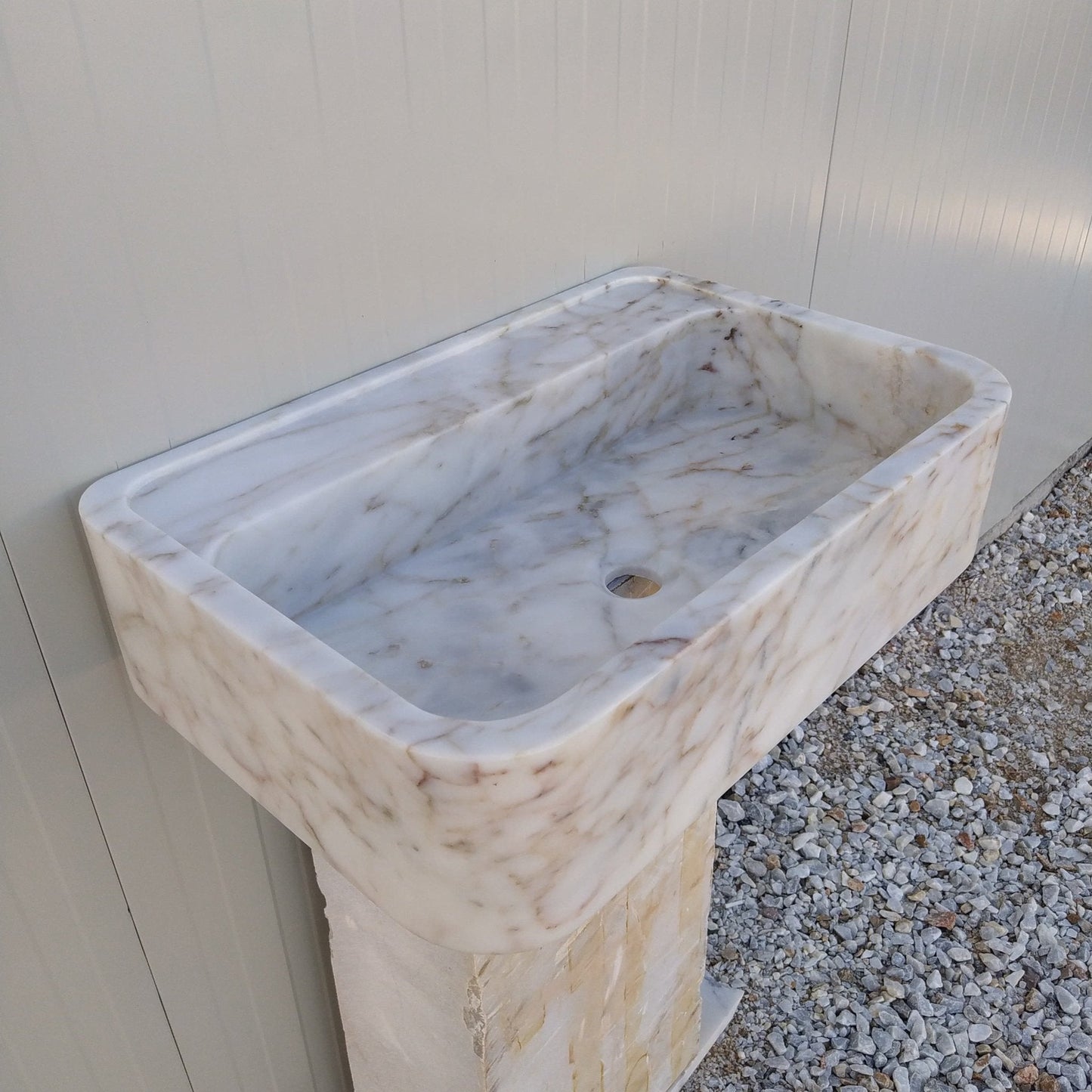 Ready to ship sink, Gold Marble Sink, 24 inch Floating Vanity, Wall Mount Marble Sink Bathroom, Marble Vanity Gold Calacatta, Stone Sink - Zeus Marble
