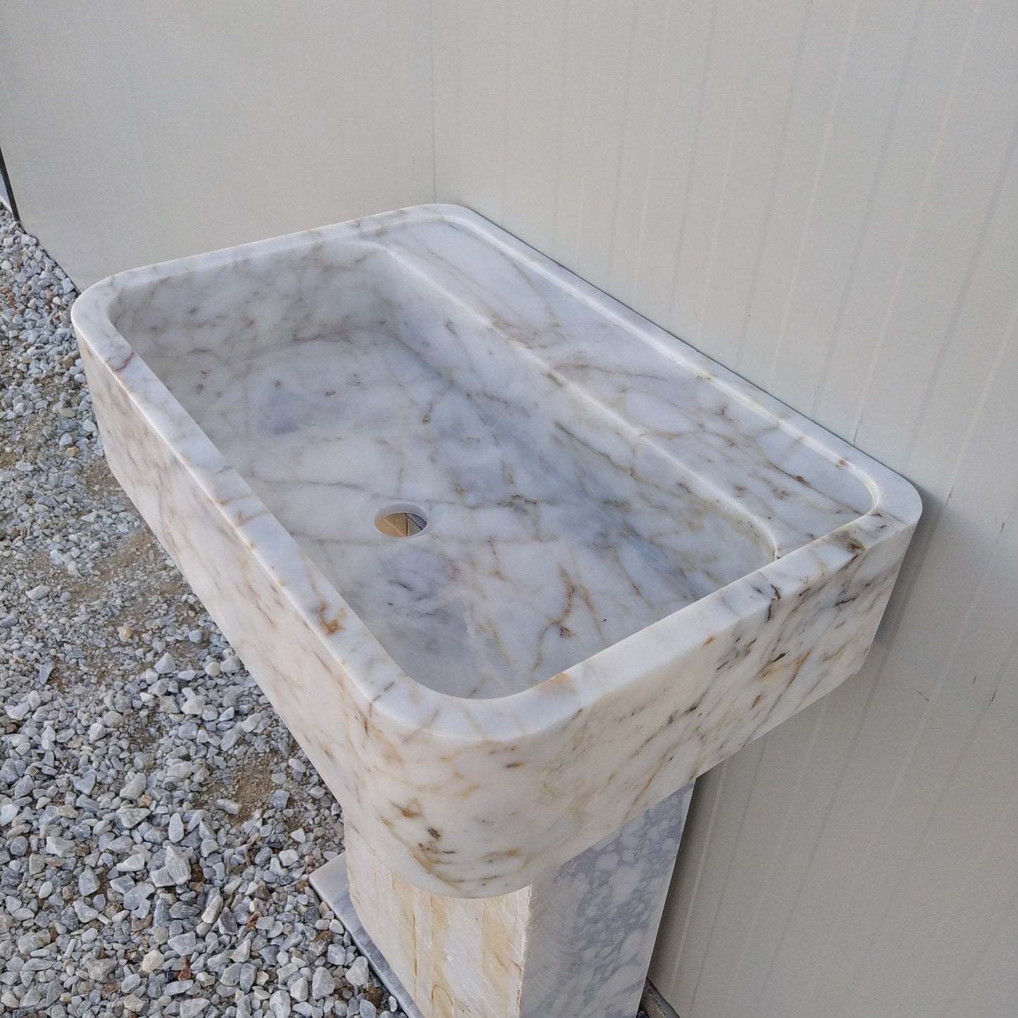 Ready to ship sink, Gold Marble Sink, 24 inch Floating Vanity, Wall Mount Marble Sink Bathroom, Marble Vanity Gold Calacatta, Stone Sink - Zeus Marble