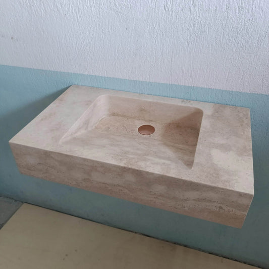 Travertine Marble Sink, Stone Sink Wall Mount, Bathroom Vanity Sink, Custom Travertine Sink, Powder room vanity, Wall hung Travertine Basin - Zeus Marble