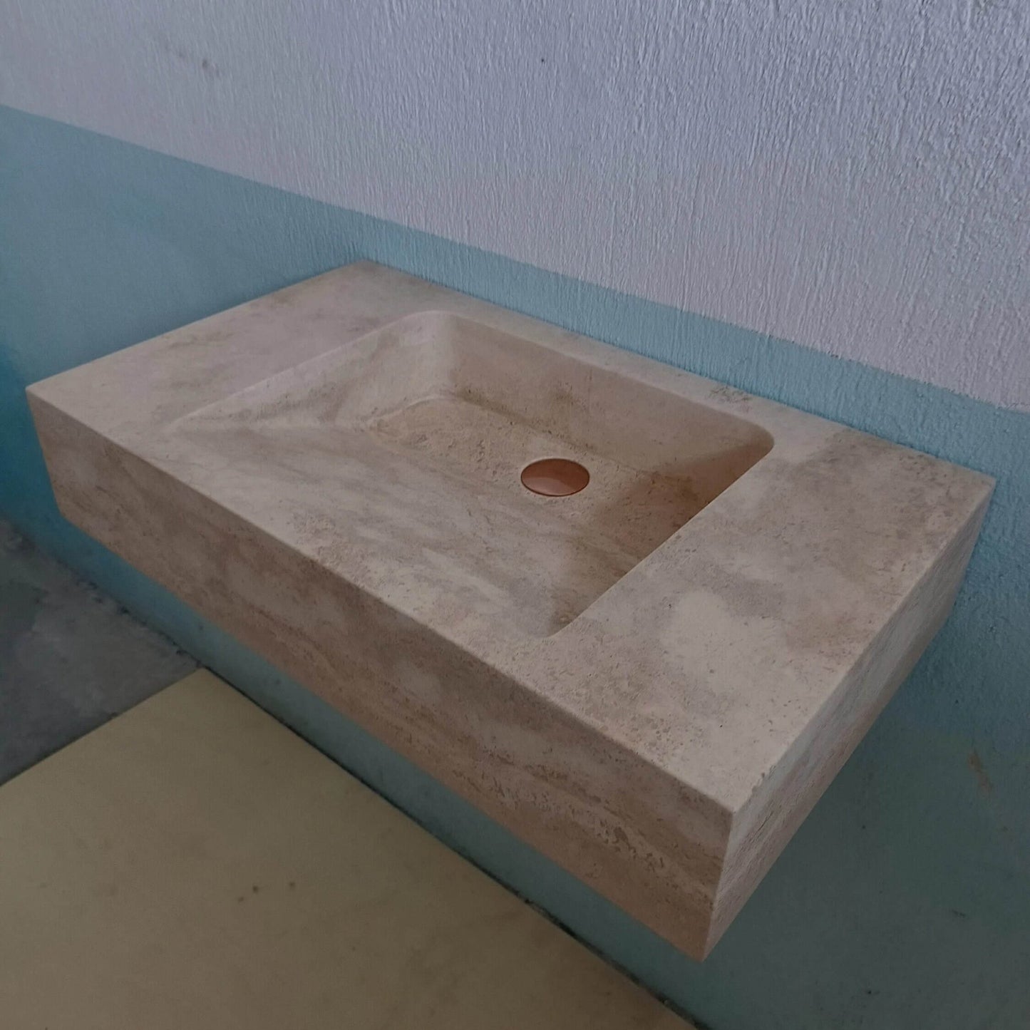 Travertine Marble Sink, Stone Sink Wall Mount, Bathroom Vanity Sink, Custom Travertine Sink, Powder room vanity, Wall hung Travertine Basin - Zeus Marble