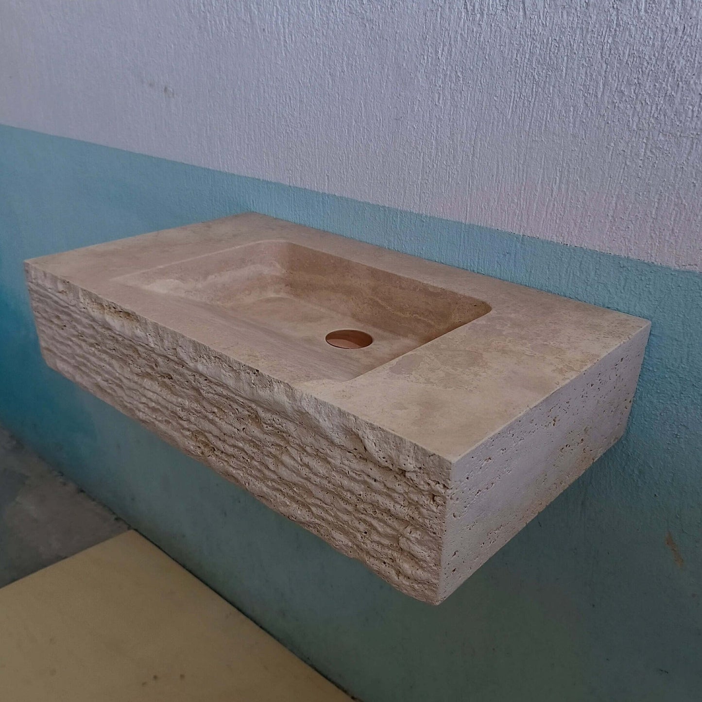 Travertine Sink, Travertine scallop sink, Travertine Chisel Sink, Travertine Vanity Wall Mount, Travertine Floating Sink, Marble Trough Sink - Zeus Marble