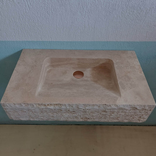 Travertine Sink, Travertine scallop sink, Travertine Chisel Sink, Travertine Vanity Wall Mount, Travertine Floating Sink, Marble Trough Sink - Zeus Marble