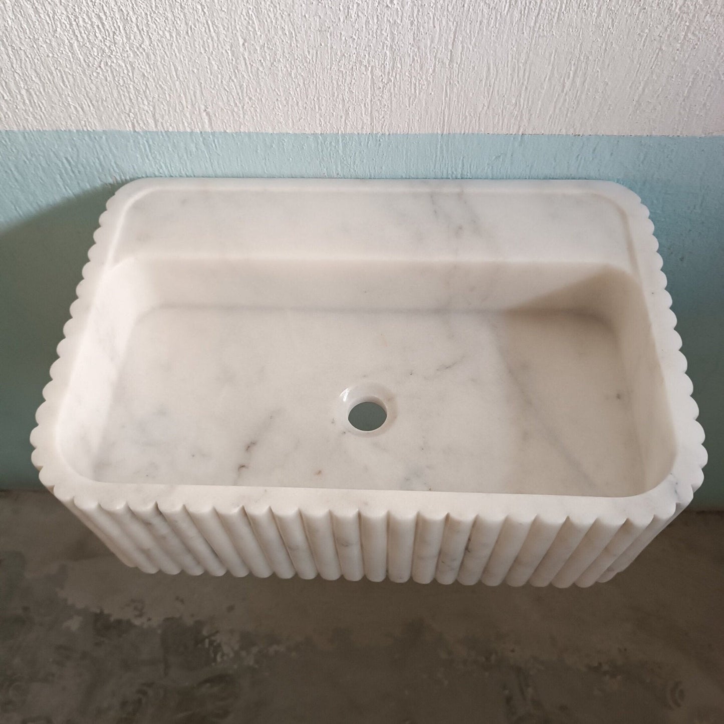 White Marble Floating Sink, White Carrara Marble Sink, White Wall Mount Marble Sink, White Flute Stone Sink, White Farmhouse Sink Carrara - Zeus Marble