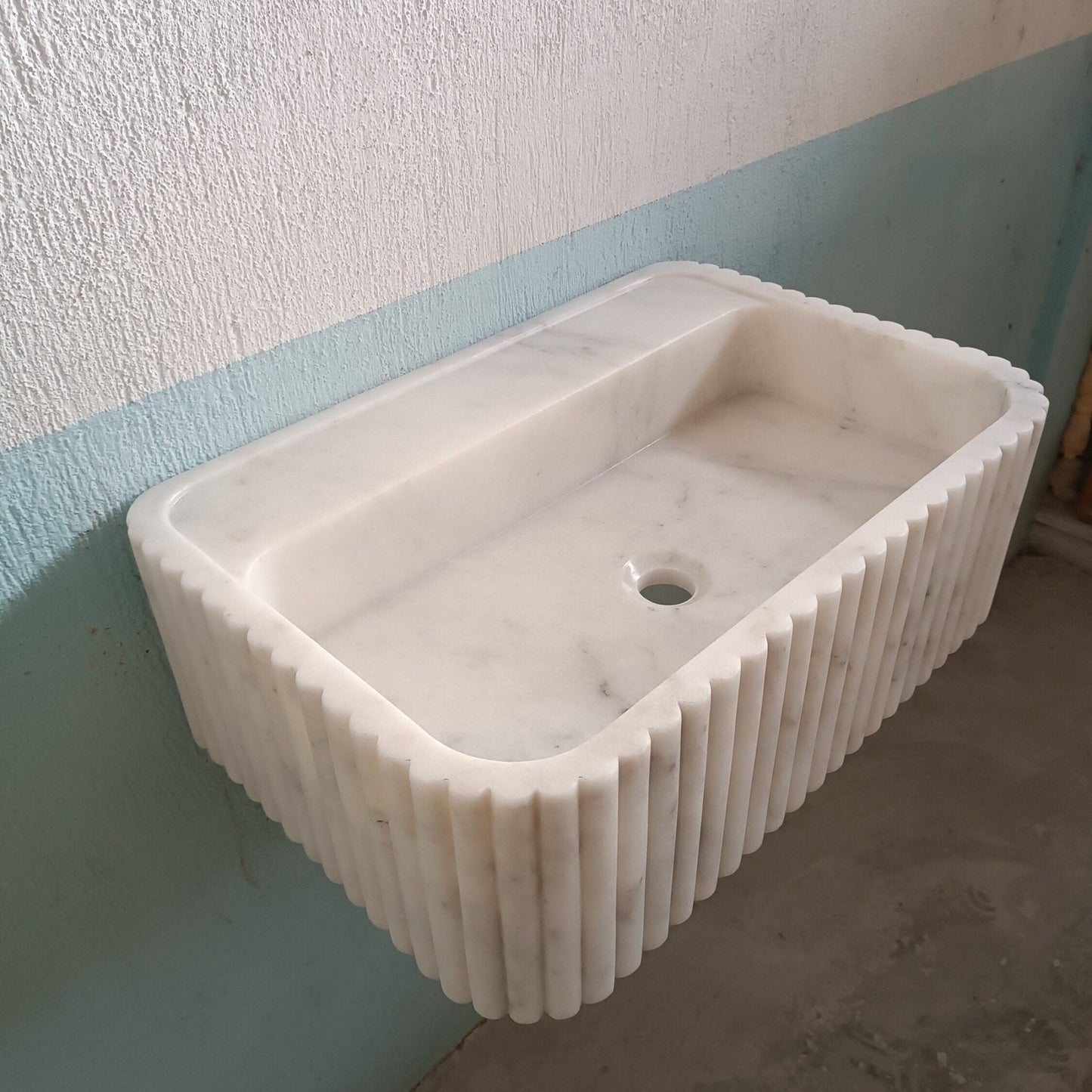 White Marble Floating Sink, White Carrara Marble Sink, White Wall Mount Marble Sink, White Flute Stone Sink, White Farmhouse Sink Carrara - Zeus Marble