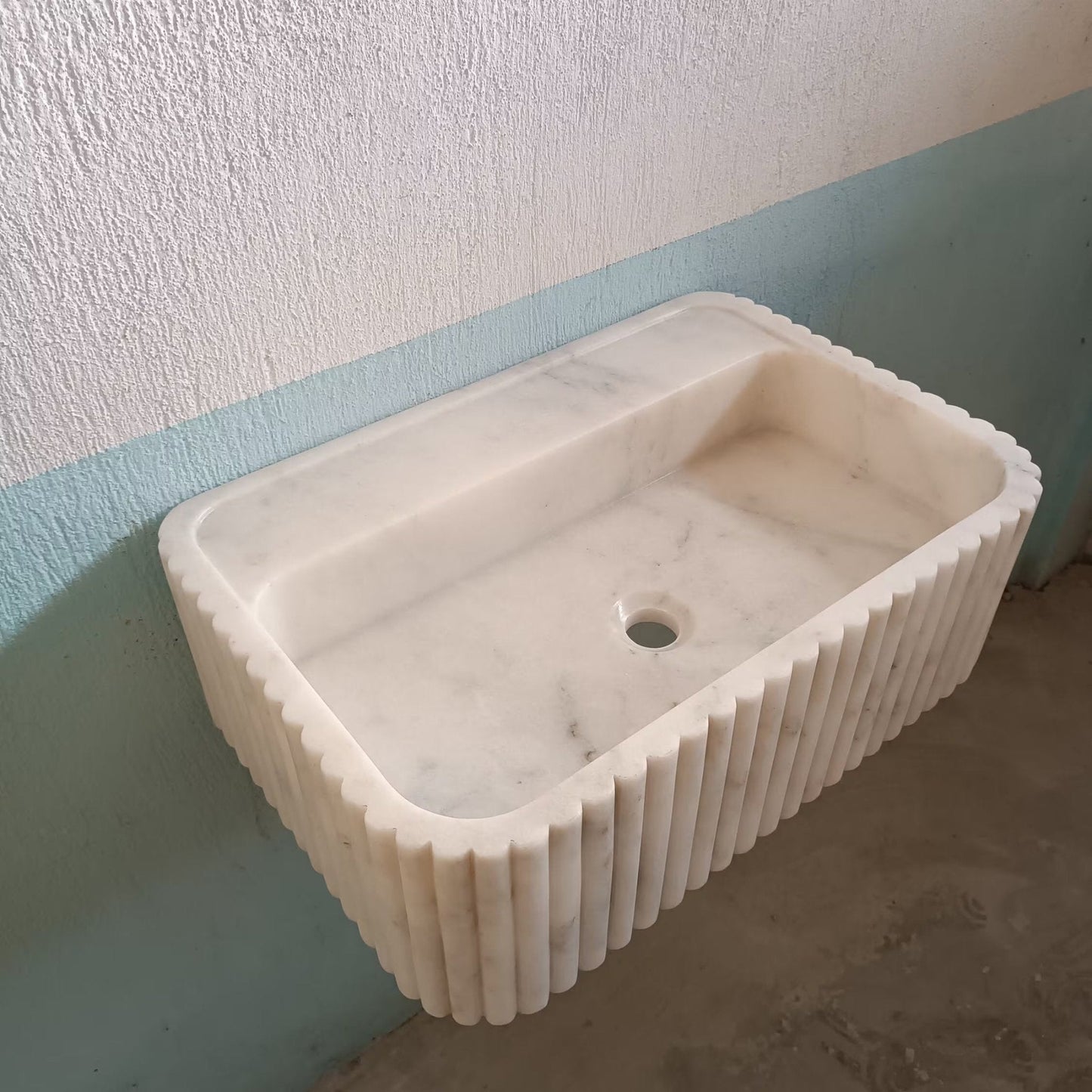 White Marble Floating Sink, White Carrara Marble Sink, White Wall Mount Marble Sink, White Flute Stone Sink, White Farmhouse Sink Carrara - Zeus Marble