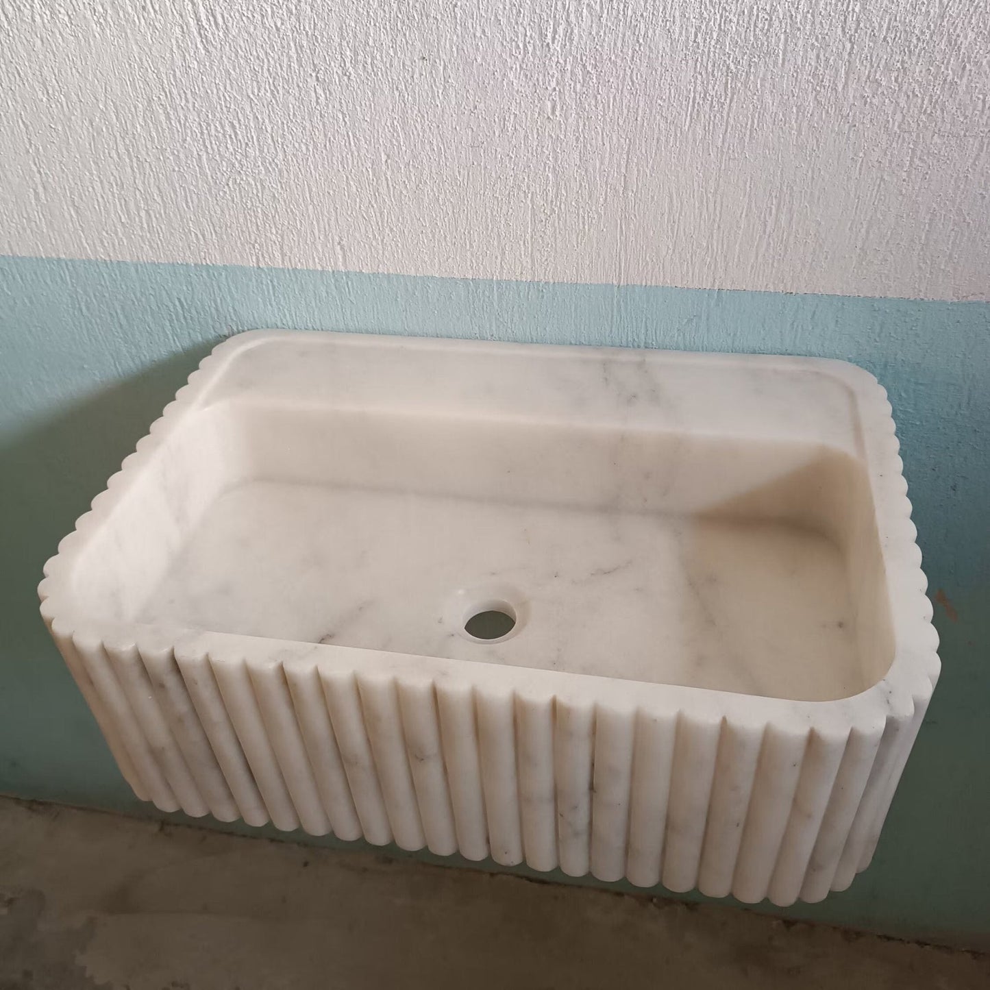White Marble Floating Sink, White Carrara Marble Sink, White Wall Mount Marble Sink, White Flute Stone Sink, White Farmhouse Sink Carrara - Zeus Marble