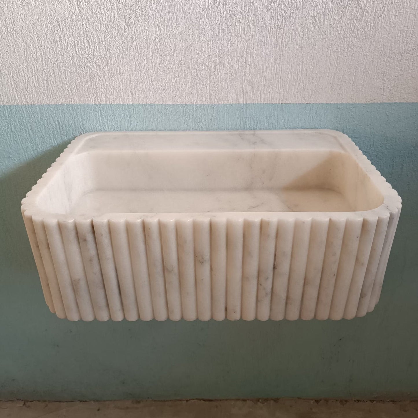 White Marble Floating Sink, White Carrara Marble Sink, White Wall Mount Marble Sink, White Flute Stone Sink, White Farmhouse Sink Carrara - Zeus Marble