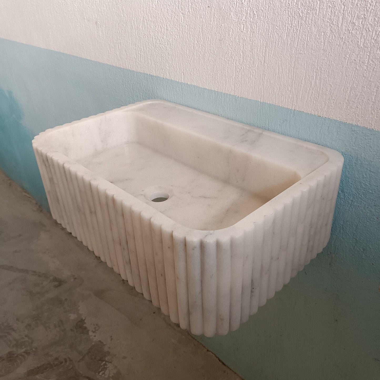 White Marble Floating Sink, White Carrara Marble Sink, White Wall Mount Marble Sink, White Flute Stone Sink, White Farmhouse Sink Carrara - Zeus Marble