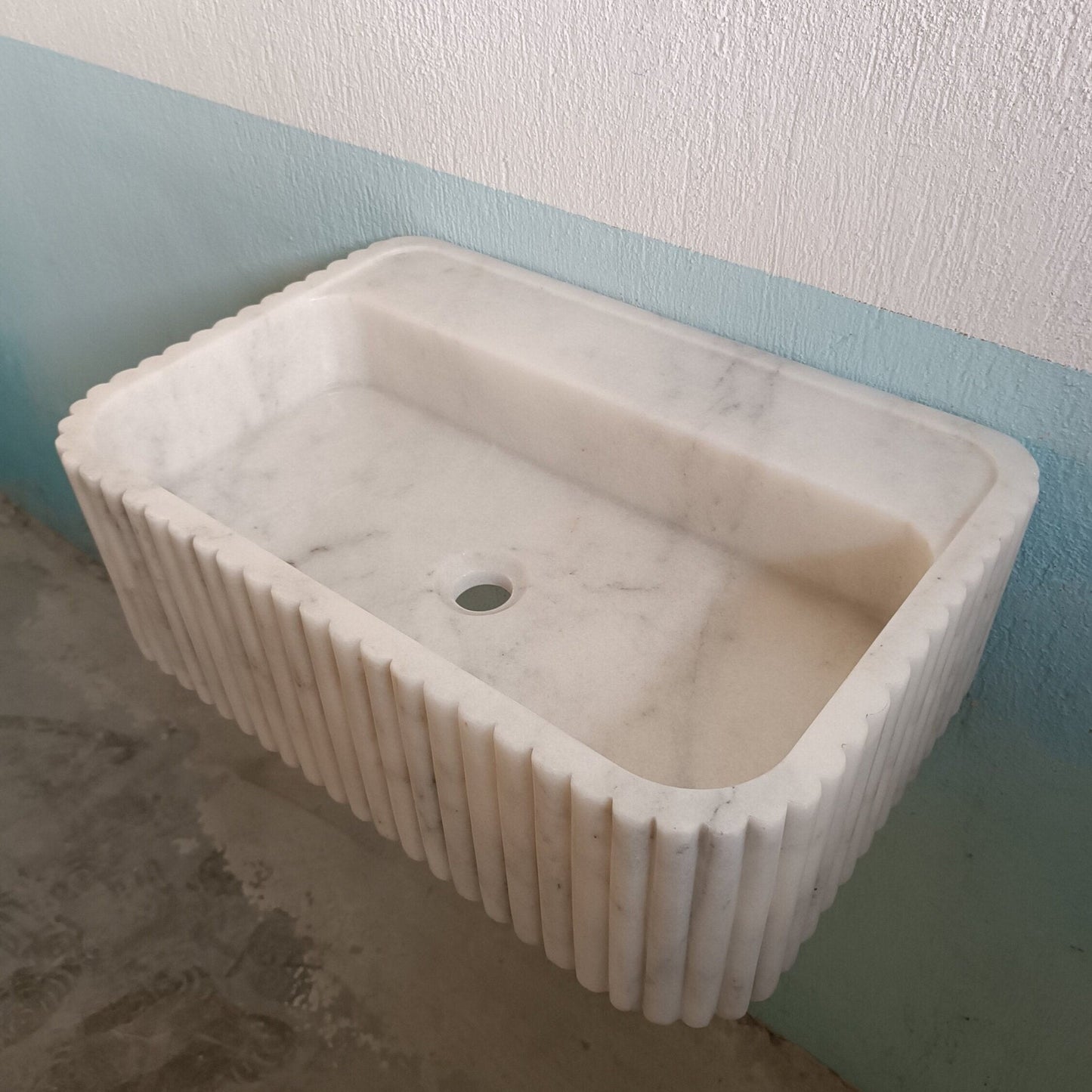 White Marble Floating Sink, White Carrara Marble Sink, White Wall Mount Marble Sink, White Flute Stone Sink, White Farmhouse Sink Carrara - Zeus Marble