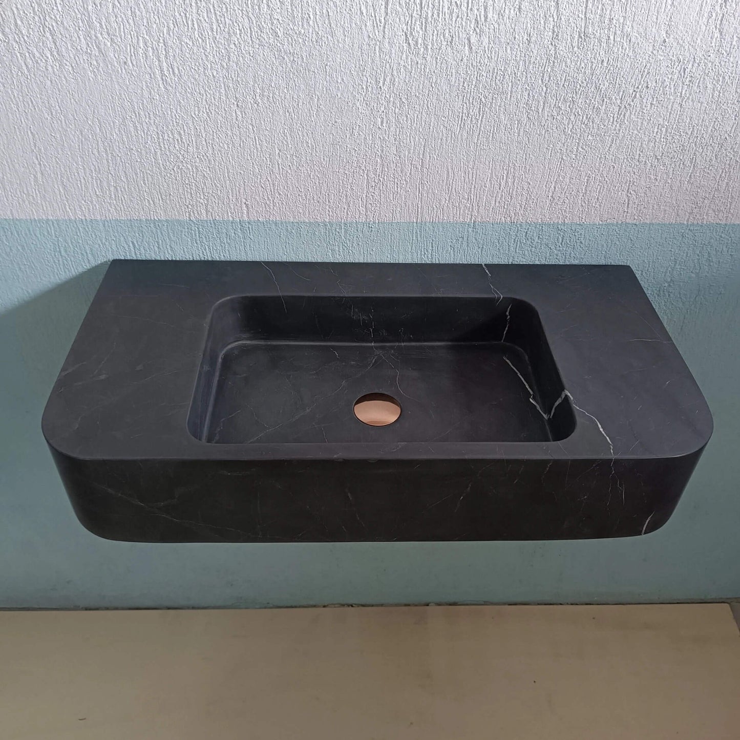 Black Marble Floating Sink, Black Stone Custom Sink, Black Marble Console Sink, Black Marble Basin, Black Floating Vanity, Black Stone Sink - Zeus Marble