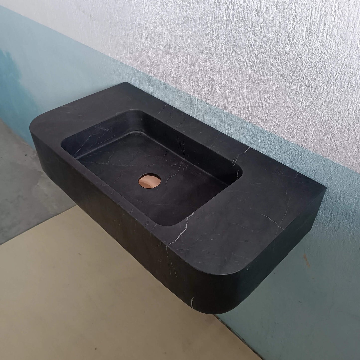 Black Marble Floating Sink, Black Stone Custom Sink, Black Marble Console Sink, Black Marble Basin, Black Floating Vanity, Black Stone Sink - Zeus Marble