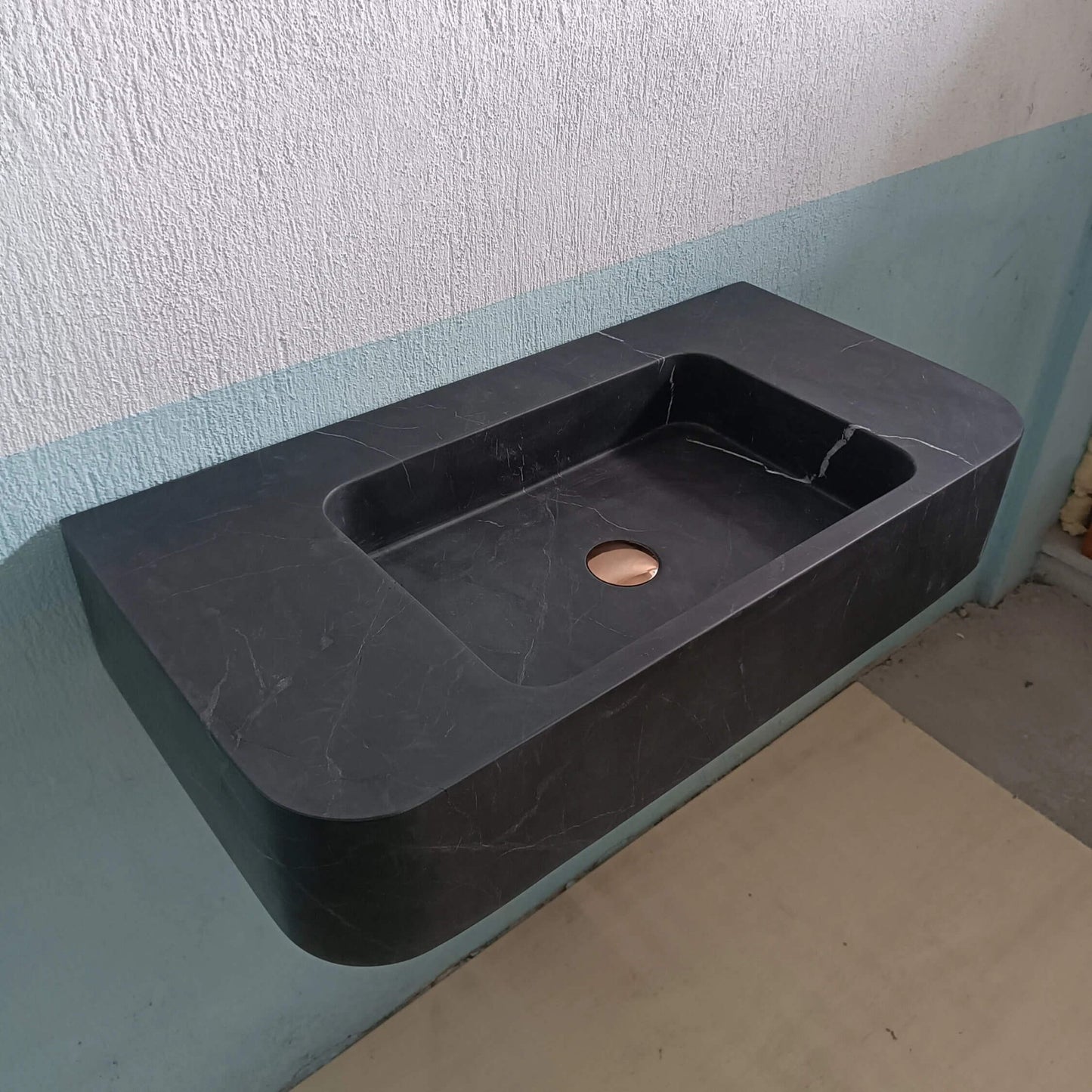 Black Marble Floating Sink, Black Stone Custom Sink, Black Marble Console Sink, Black Marble Basin, Black Floating Vanity, Black Stone Sink - Zeus Marble