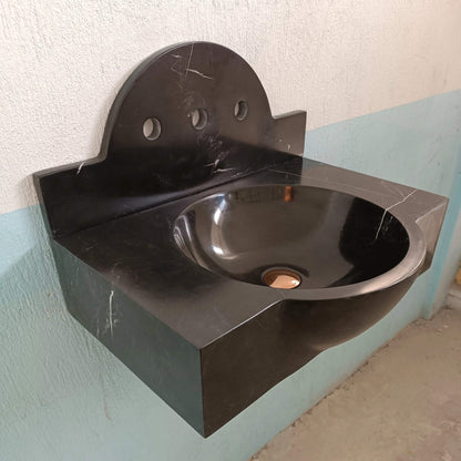 Black Marble sink, Bathroom Sink Backsplash, Custom Marble Basin, Wall Mount Sink, Powder Room Sink, Wall Hung Sink - Zeus Marble