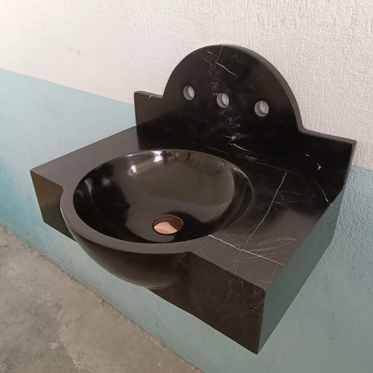 Black Marble sink, Bathroom Sink Backsplash, Custom Marble Basin, Wall Mount Sink, Powder Room Sink, Wall Hung Sink - Zeus Marble