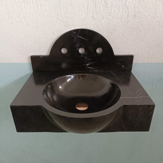 Black Marble sink, Bathroom Sink Backsplash, Custom Marble Basin, Wall Mount Sink, Powder Room Sink, Wall Hung Sink - Zeus Marble