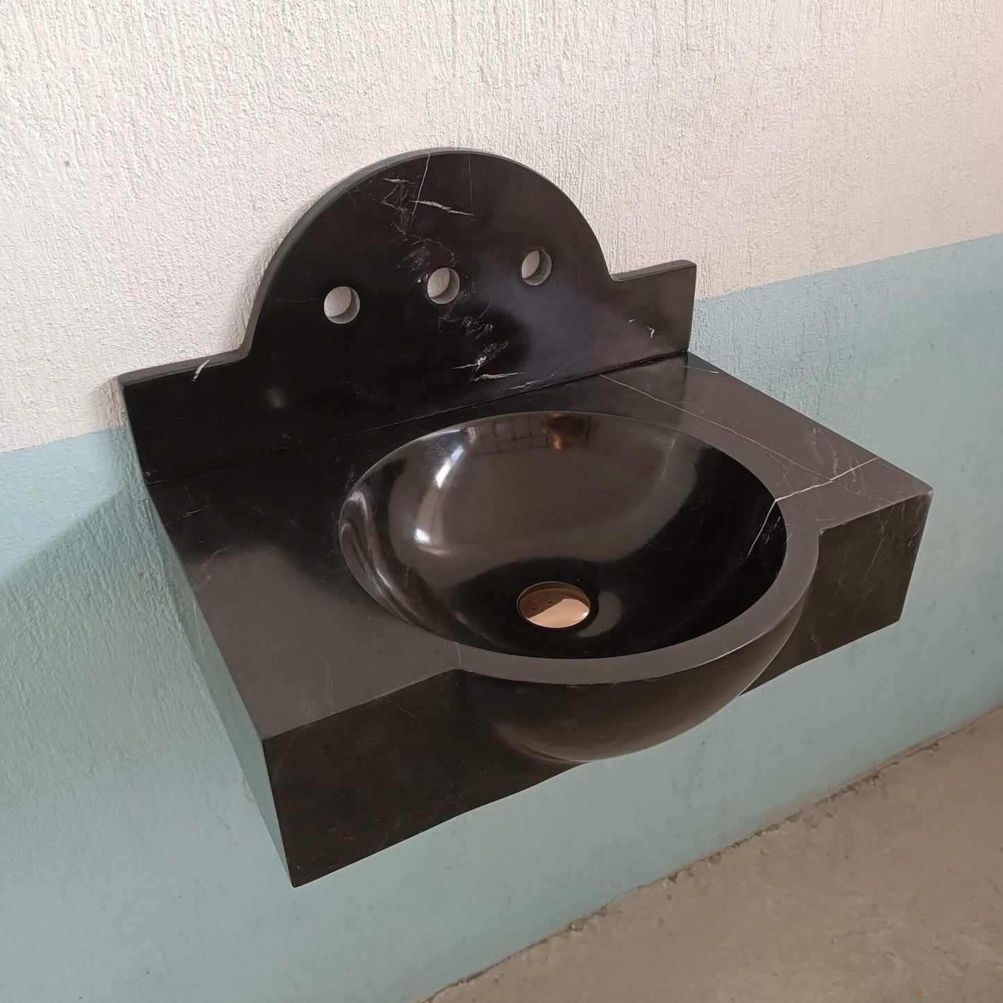 Black Marble sink, Bathroom Sink Backsplash, Custom Marble Basin, Wall Mount Sink, Powder Room Sink, Wall Hung Sink - Zeus Marble