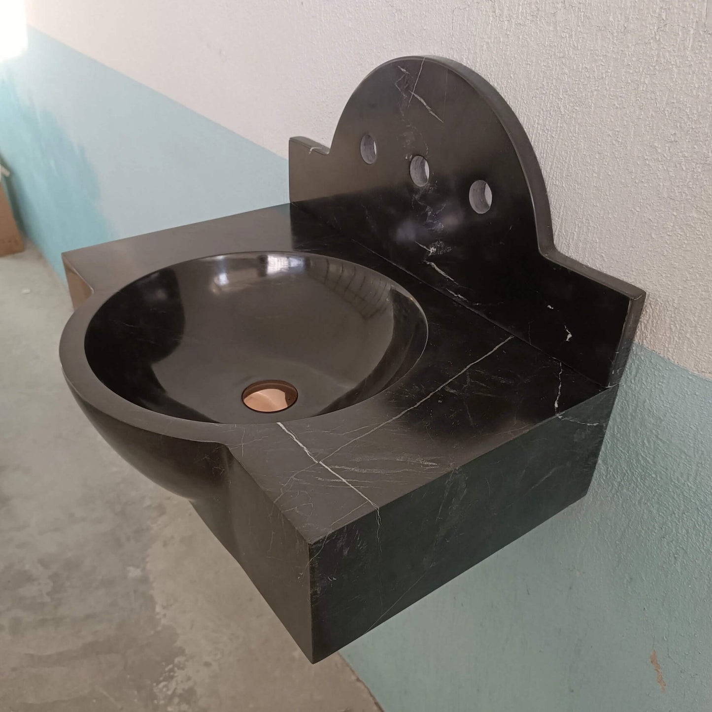 Black Marble sink, Bathroom Sink Backsplash, Custom Marble Basin, Wall Mount Sink, Powder Room Sink, Wall Hung Sink - Zeus Marble