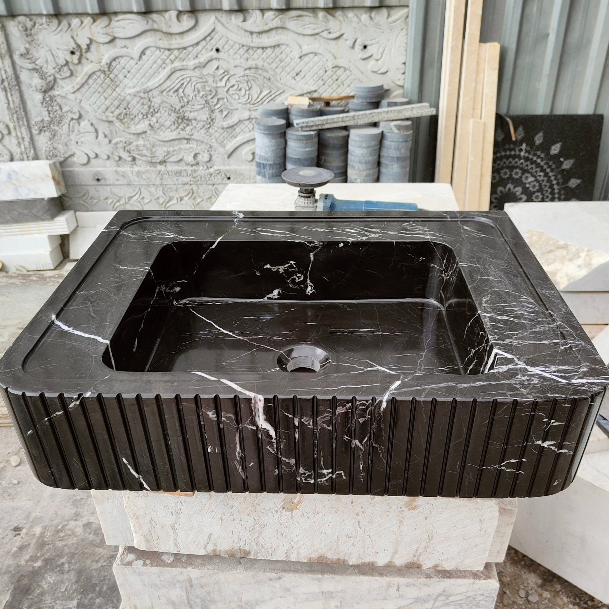 Black marble sink, stone sink, natural stone sink bathroom sink, wall - mounted washbasin, customizable marble sinks, wall mounted marble sink - Zeus Marble