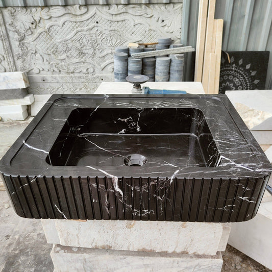 Black marble sink, stone sink, natural stone sink bathroom sink, wall - mounted washbasin, customizable marble sinks, wall mounted marble sink - Zeus Marble