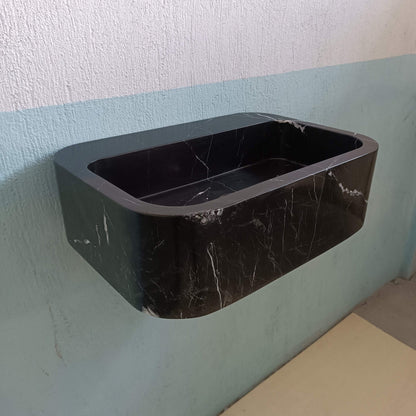Black Wall Mount Sink, Black Marble Sink, Black Stone Vanity, Black and White Marble Sink, Bathroom Sink, Black Carve Stone Sink, Basin sink - Zeus Marble